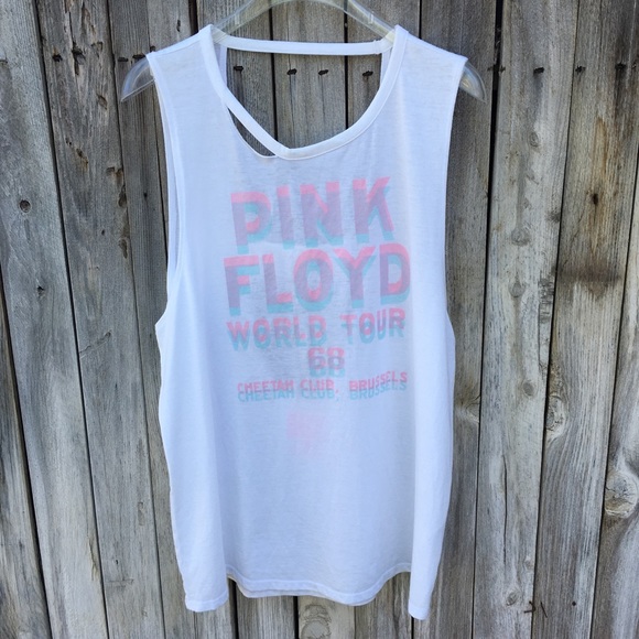 NWT Lucky Brand Pink Floyd Cutout Muscle Tee White - Picture 8 of 8